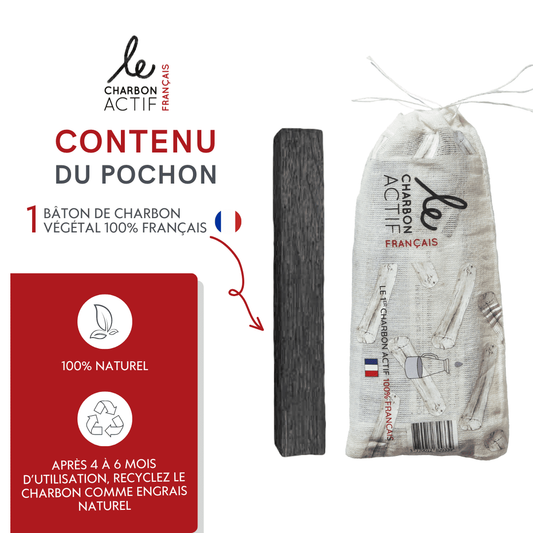 Bâton de charbon végétal français filtre à eau naturel