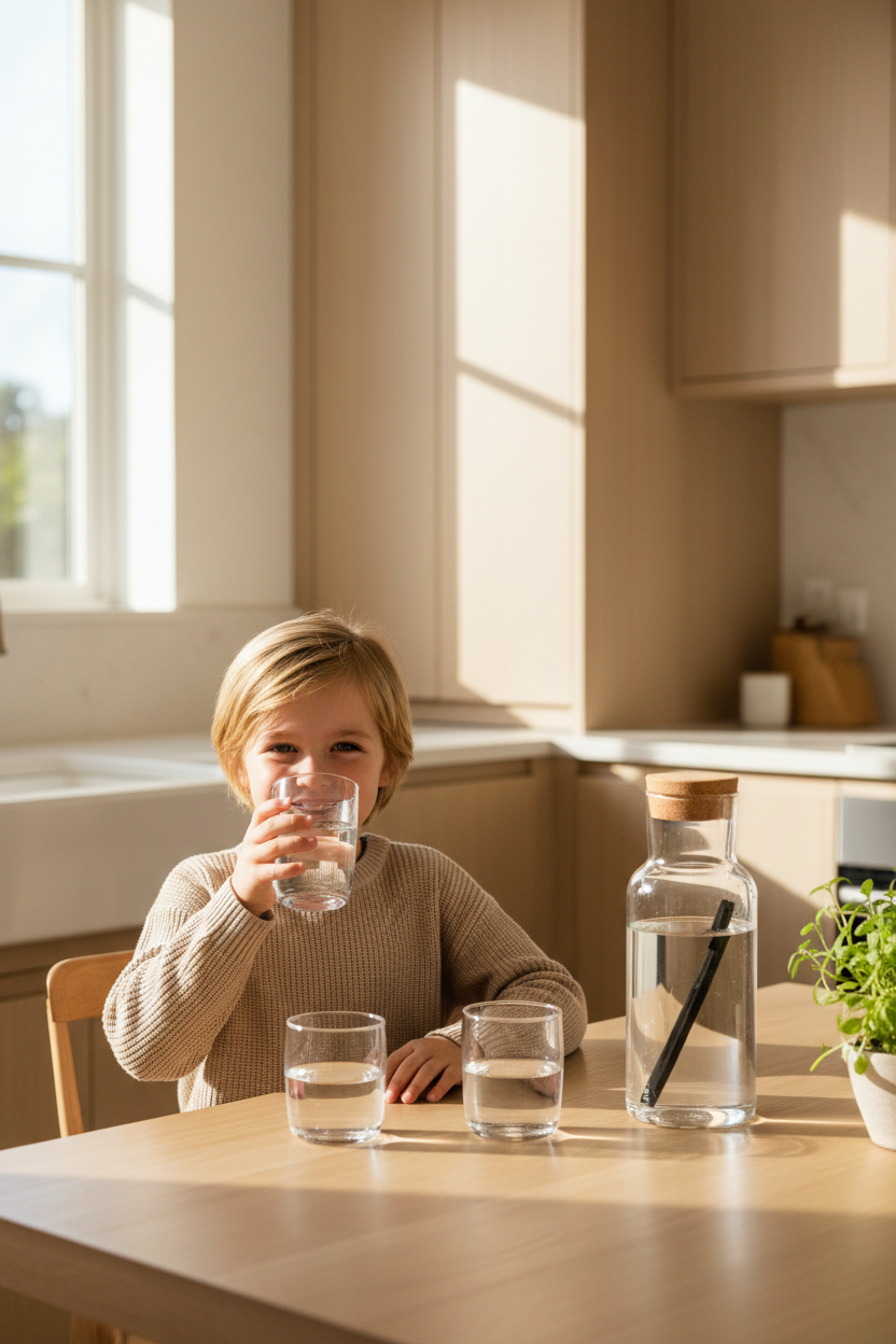 Carafe filtrante en verre + 1 bâton de charbon végétal français