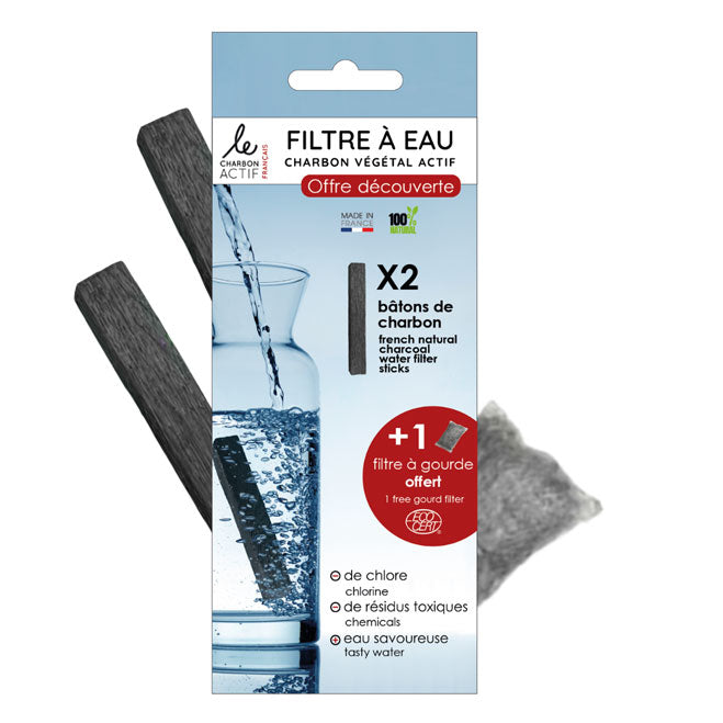 Pack découverte 2 bâtons de charbons français + 1 filtre à gourde offert