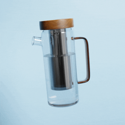 Carafe en verre avec système de filtration d'eau et couvercle en bois pour idées cadeaux BIJIN