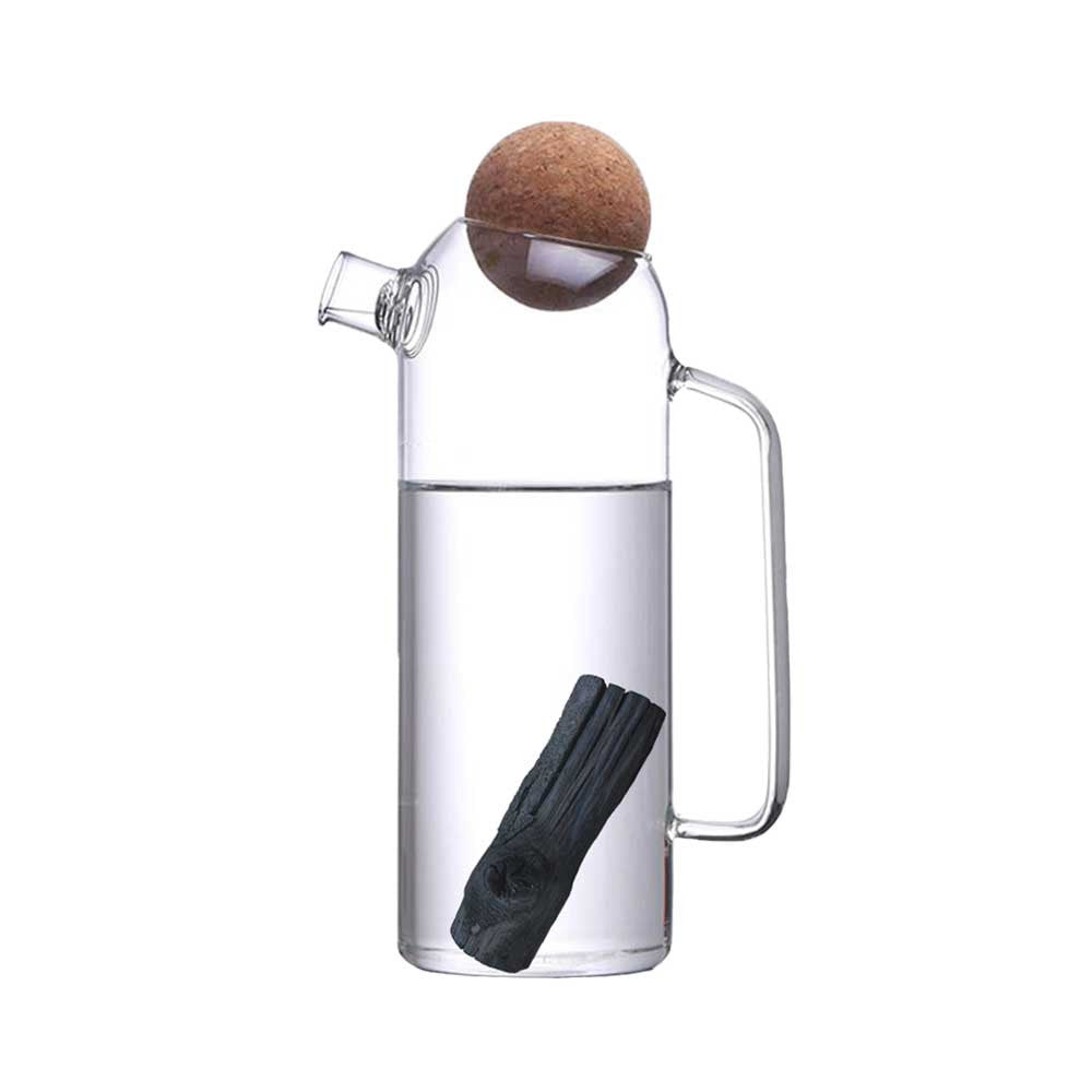 BIJIN glass water filter carafe with cork lid and charcoal stick for natural water purification