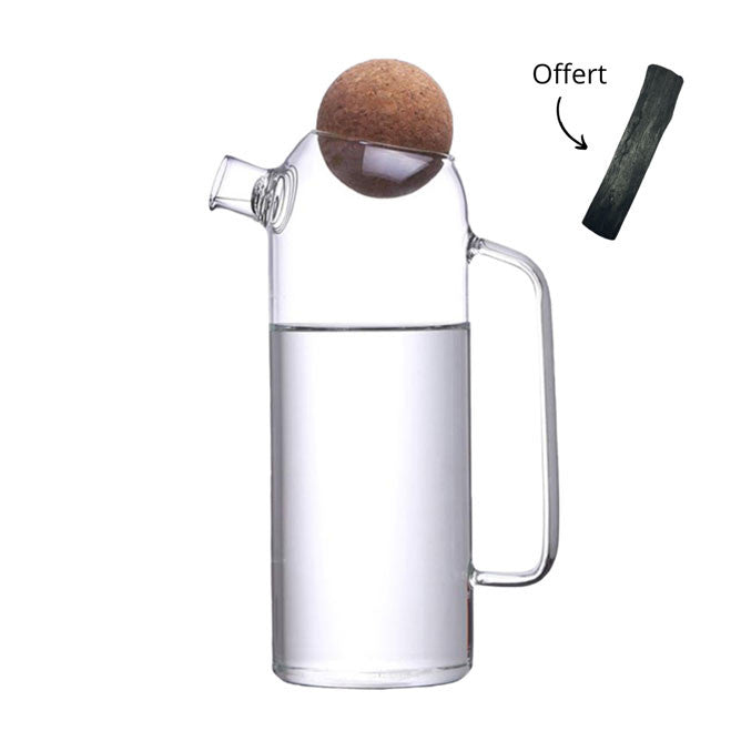 BIJIN glass water filter carafe with cork stopper and handle with charcoal stick included